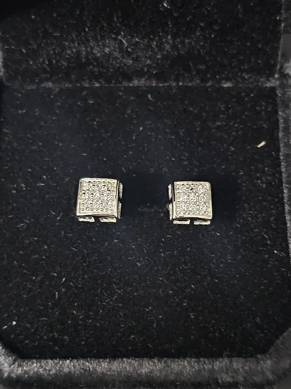 .925 sterling silver 6mm Square Pavé Cubic Zirconia Earrings